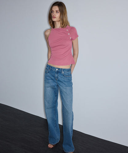 Gathered Asymmetric Knit Top