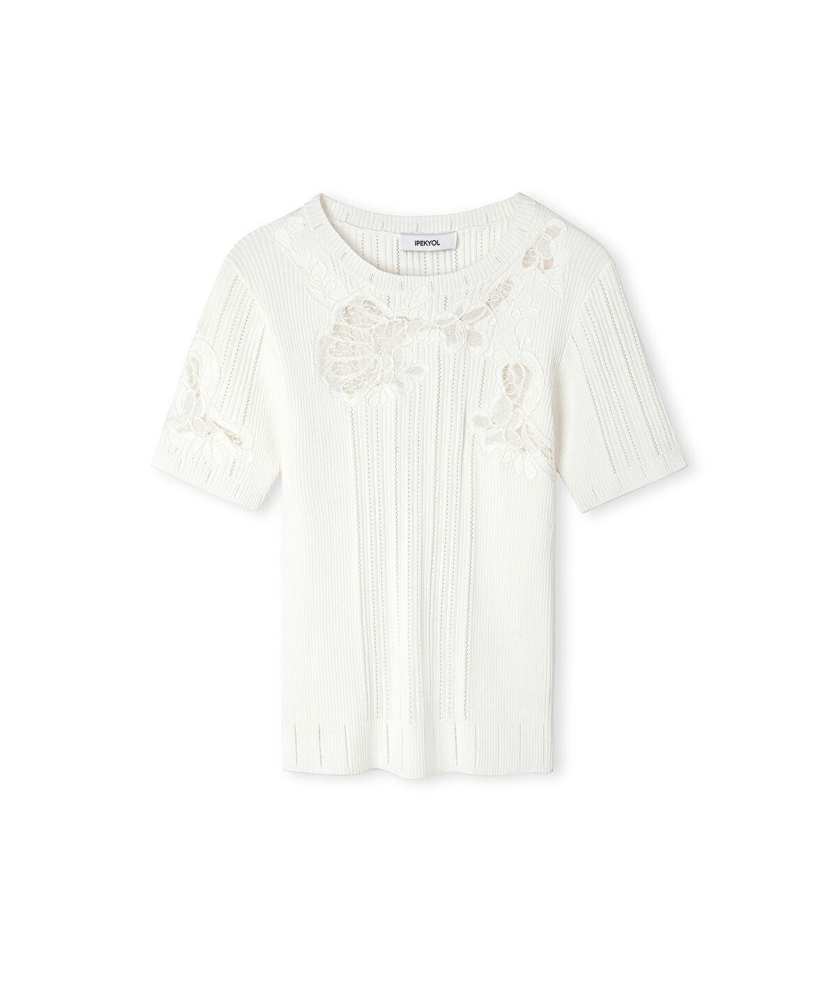 Embroidered Mixed Knit Top