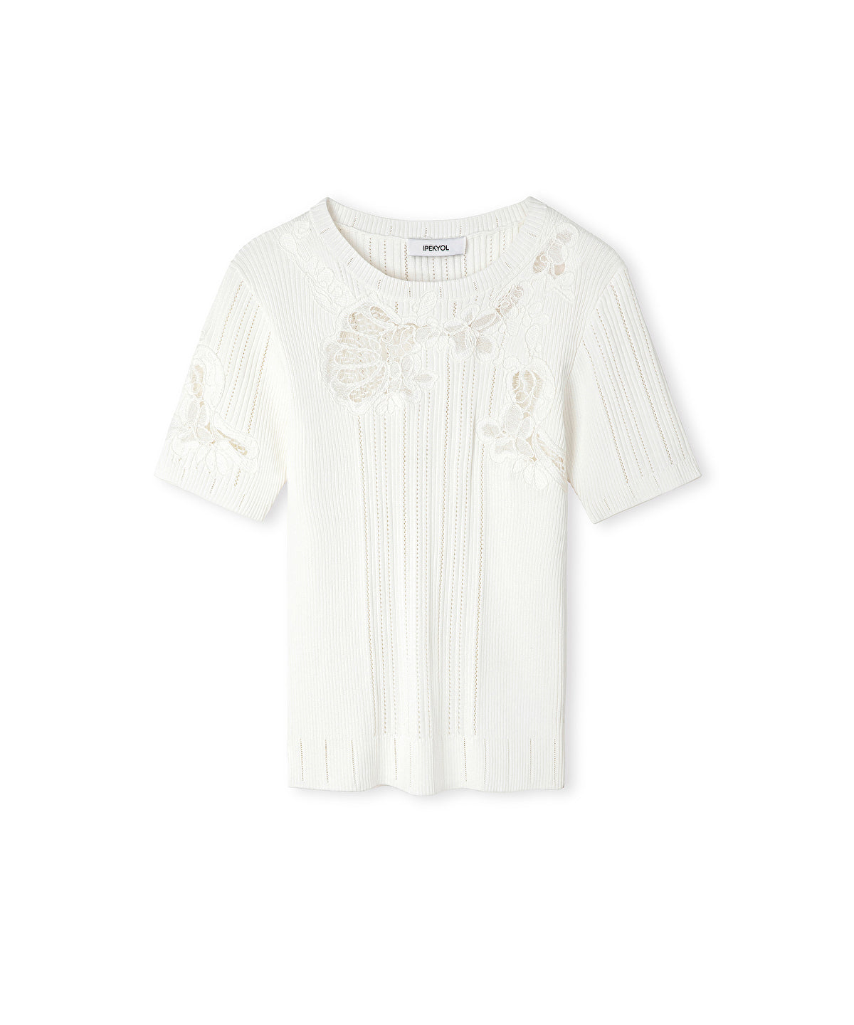 Embroidered Mixed Knit Top