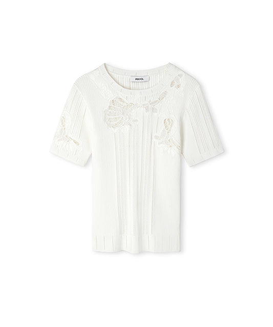 Embroidered Mixed Knit Top