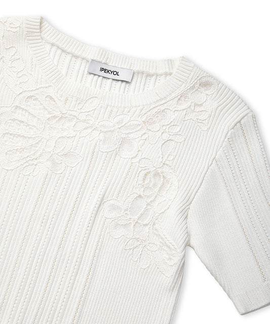 Embroidered Mixed Knit Top