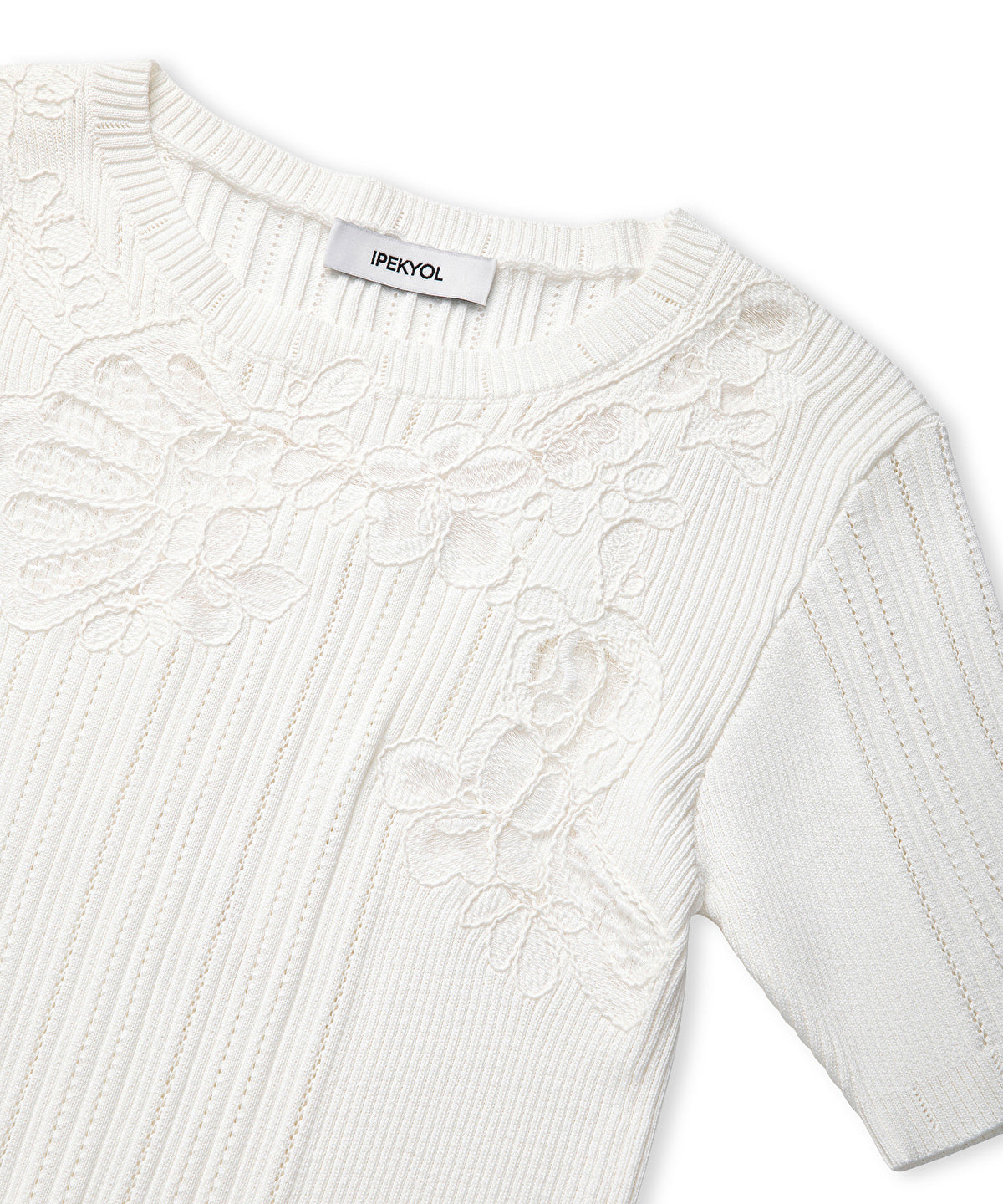 Embroidered Mixed Knit Top