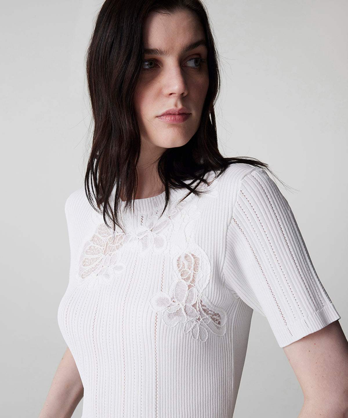 Zoomed Embroidered Mixed Knit Top