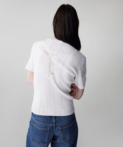 Embroidered Mixed Knit Top