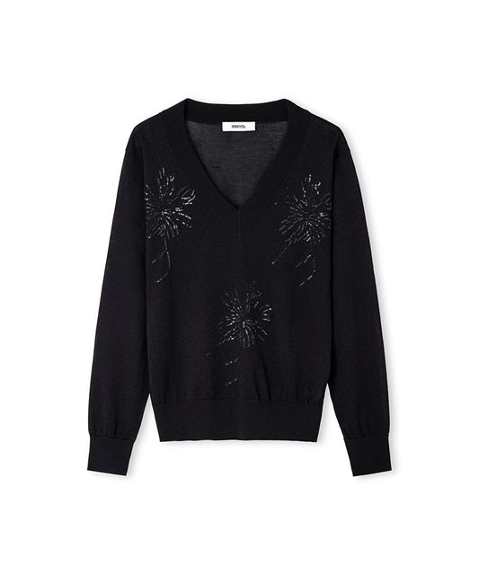 Embroidered Sequinned Knit Top