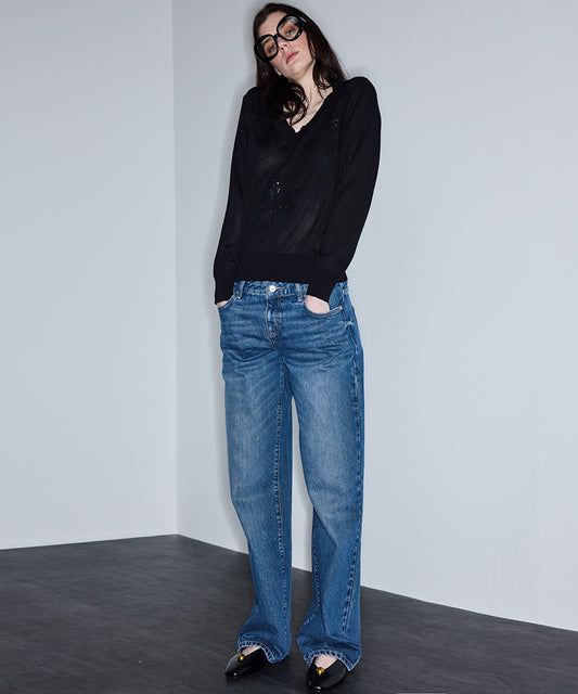 Embroidered Sequinned Knit Top