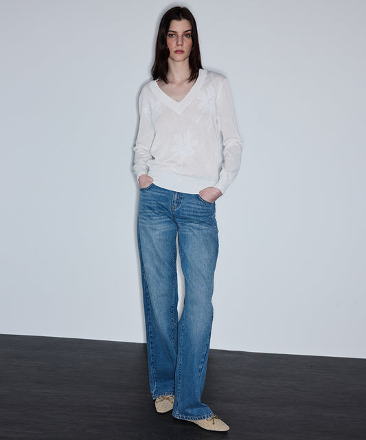 Embroidered Sequinned Knit Top