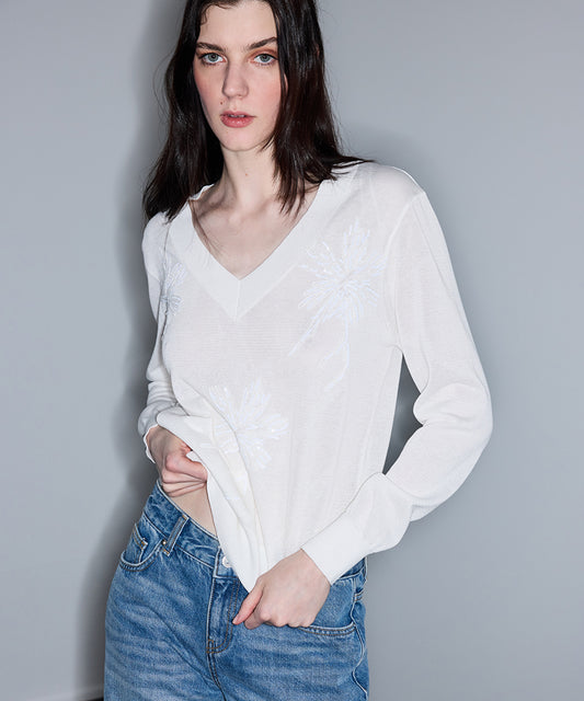 Embroidered Sequinned Knit Top