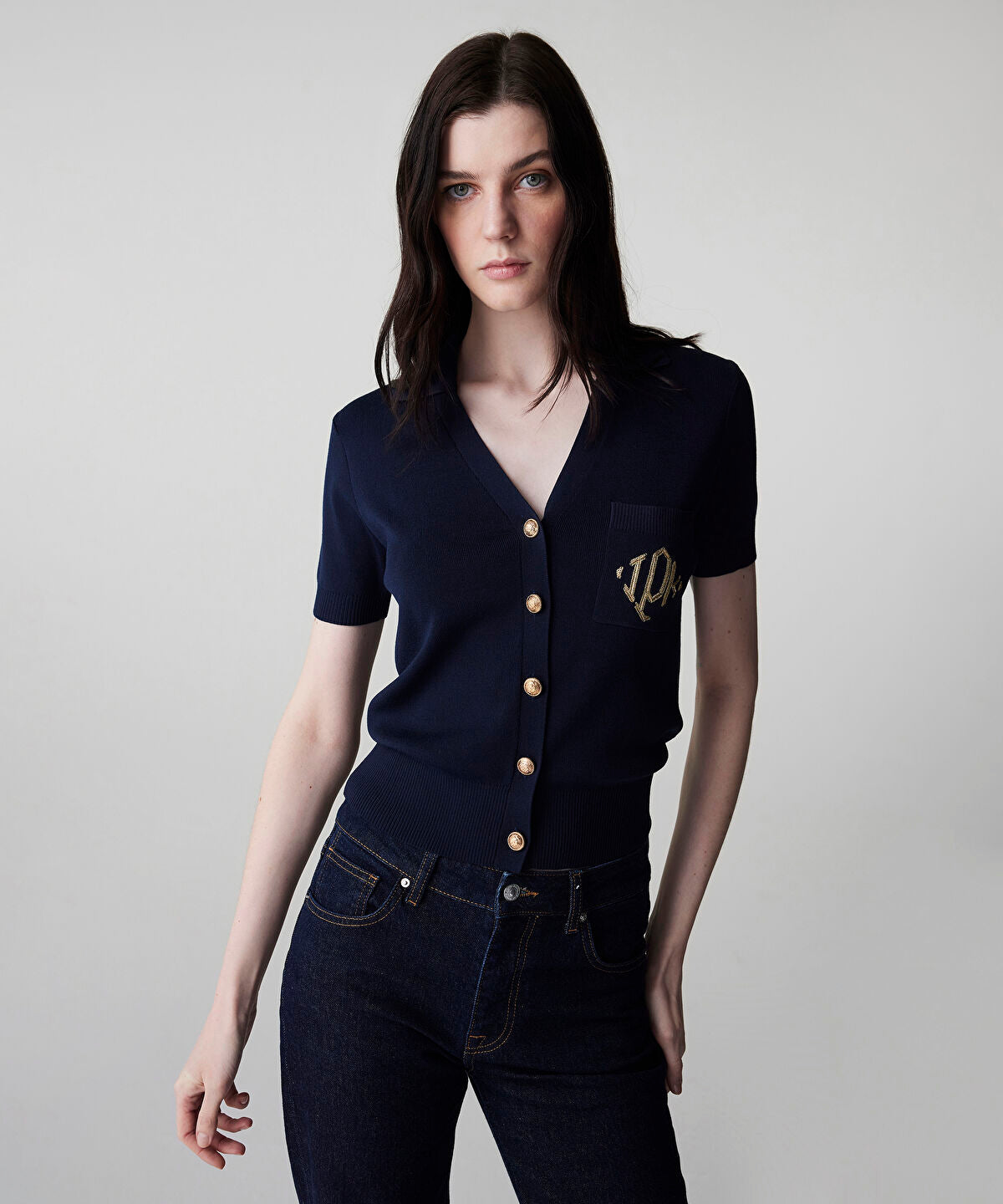 Zoomed Monogram Embroidered Knit Top