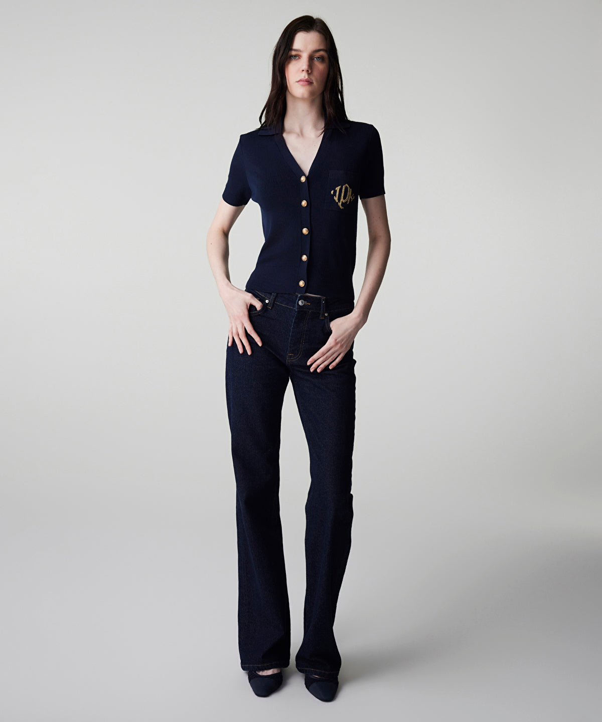 Zoomed Monogram Embroidered Knit Top