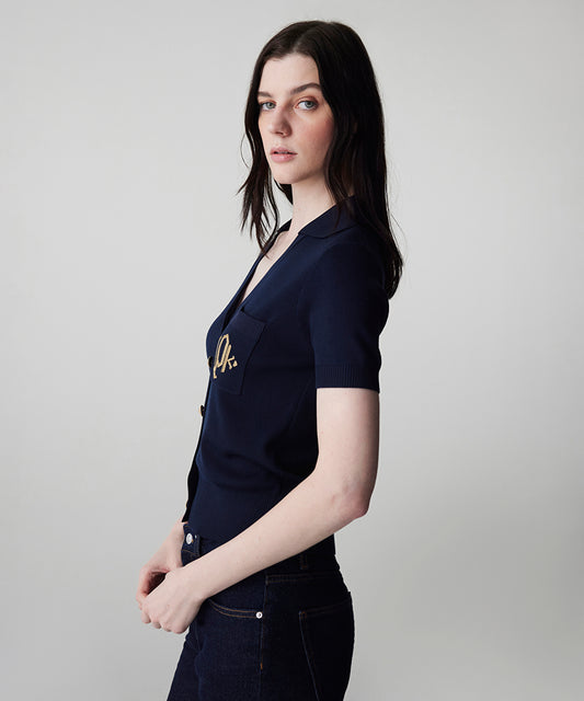 Monogram Embroidered Knit Top