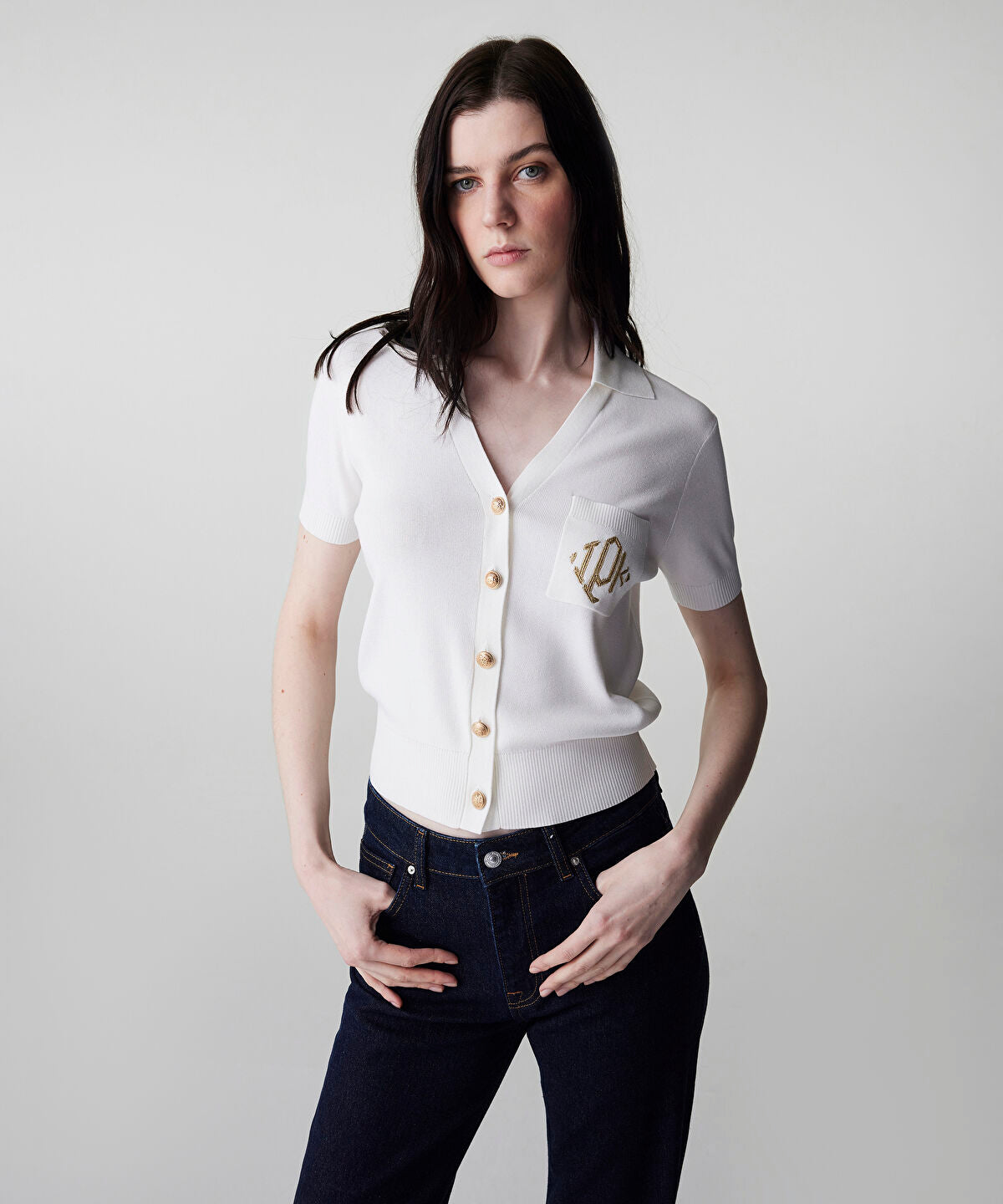 Zoomed Monogram Embroidered Knit Top
