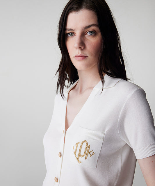 Monogram Embroidered Knit Top