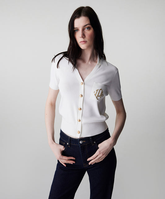 Monogram Embroidered Knit Top