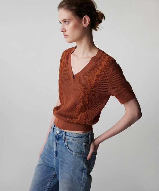 Emboridered Knit Top