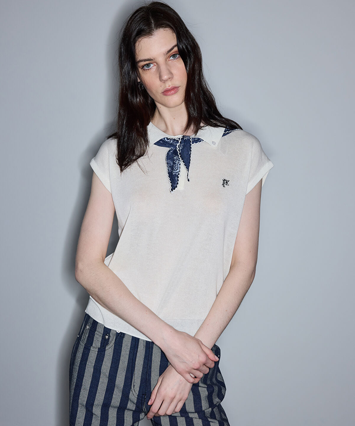 Zoomed Knit Top with Scarf