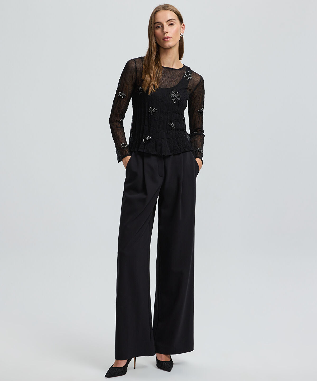 Zoomed Embroidered Sheer Knit Top