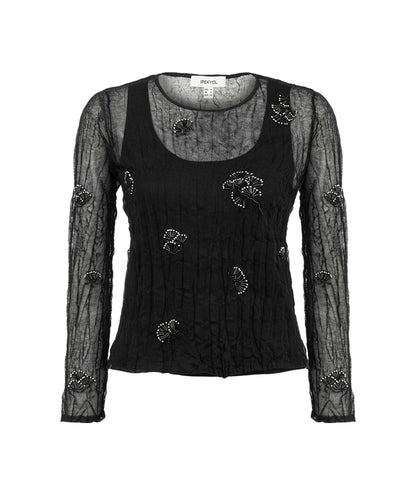 Embroidered Sheer Knit Top