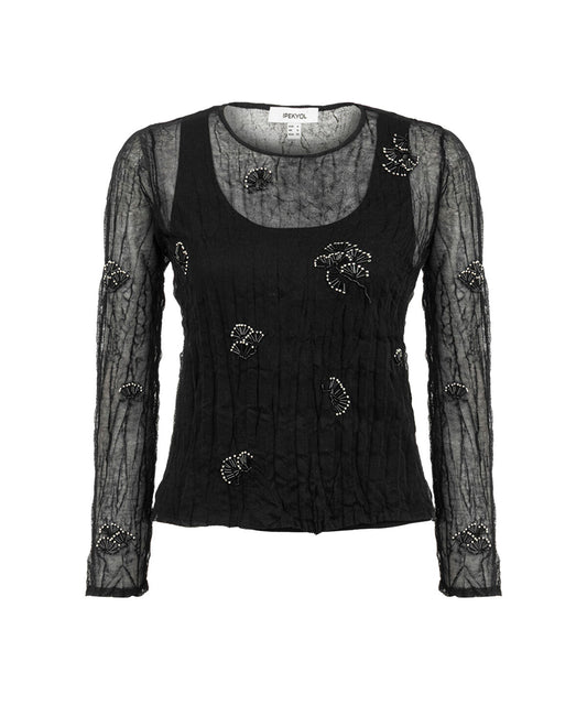 Embroidered Sheer Knit Top