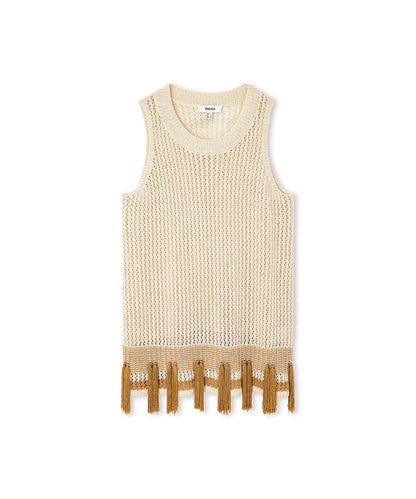 Openwork Knit Top with Fringes  