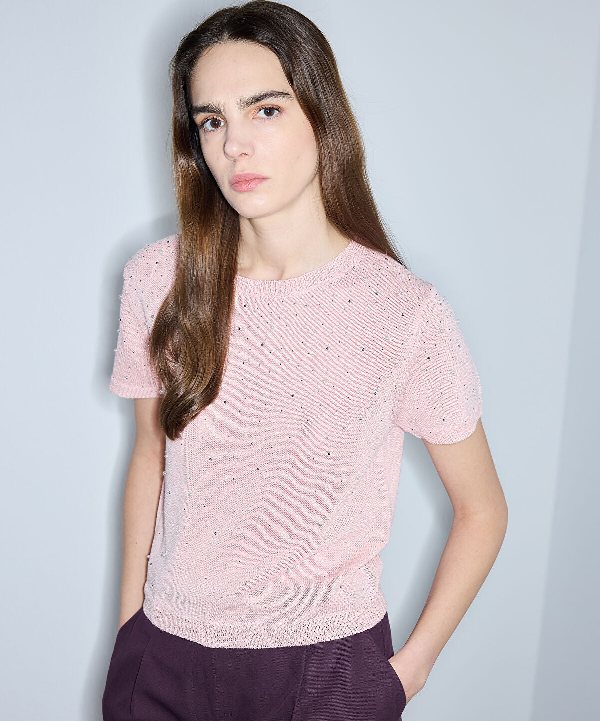 Zoomed Embellished Knit Top