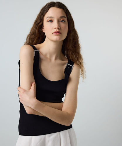 Knit Top with Rhinestone Buckles