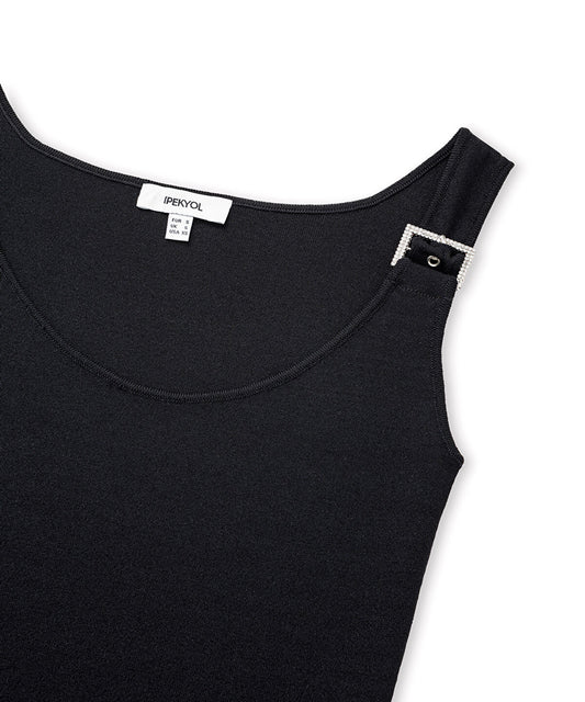 Knit Top with Rhinestone Buckles