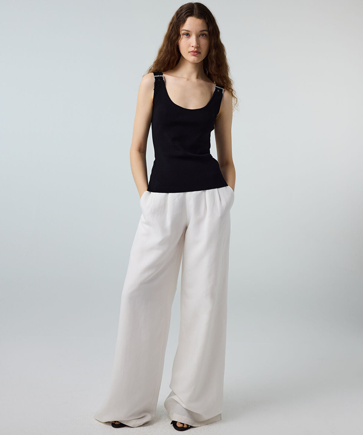 Knit Top with Rhinestone Buckles