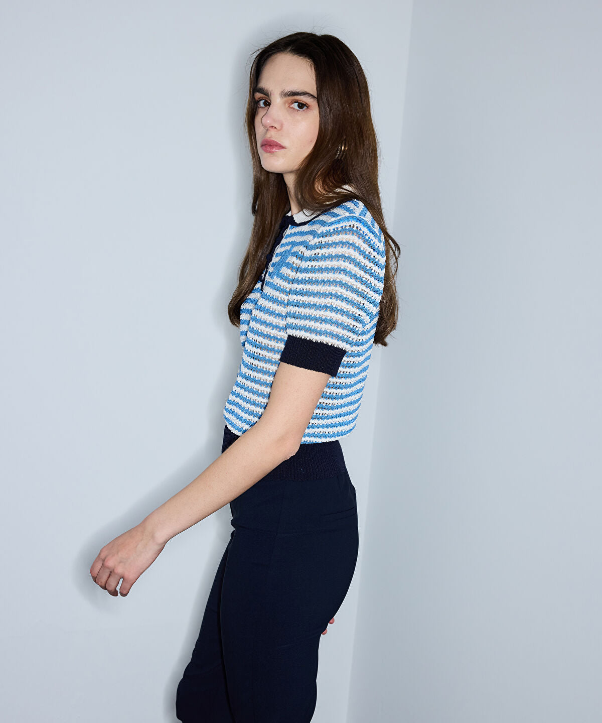 Zoomed Openwork Knit Top with Crochet Applique