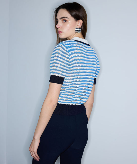 Openwork Knit Top with Crochet Applique