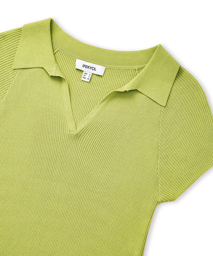 Ribbed Polo Knit Top