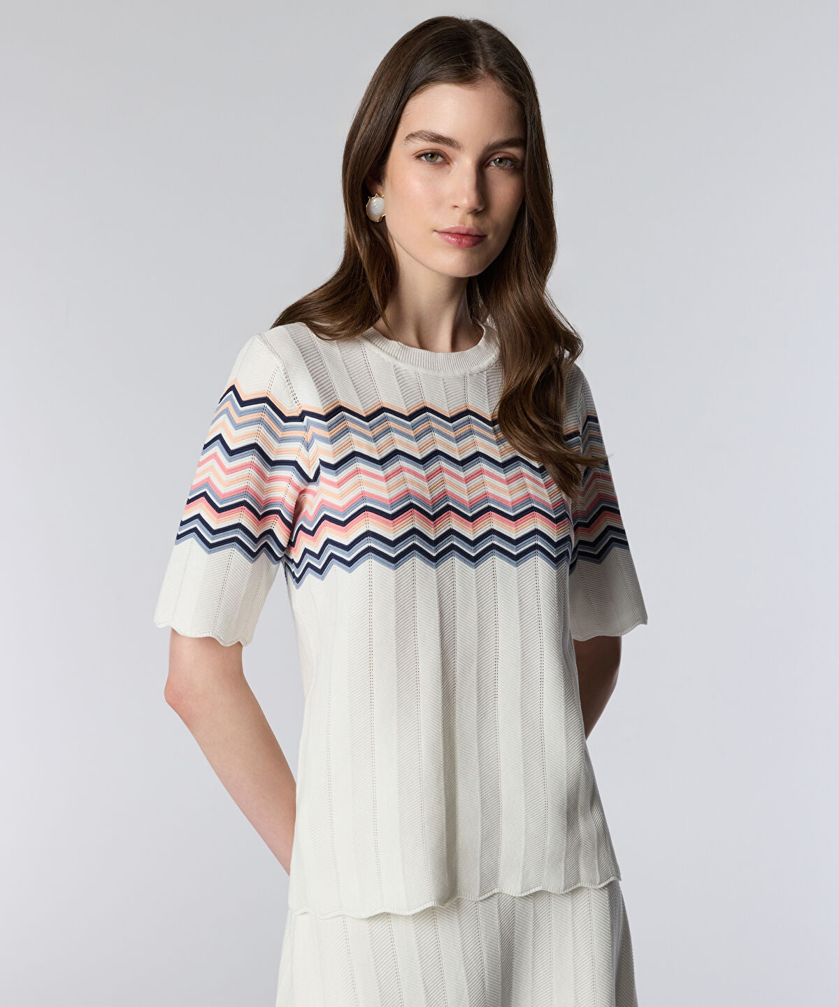 Zoomed Color-Block Jacquard Knit Top