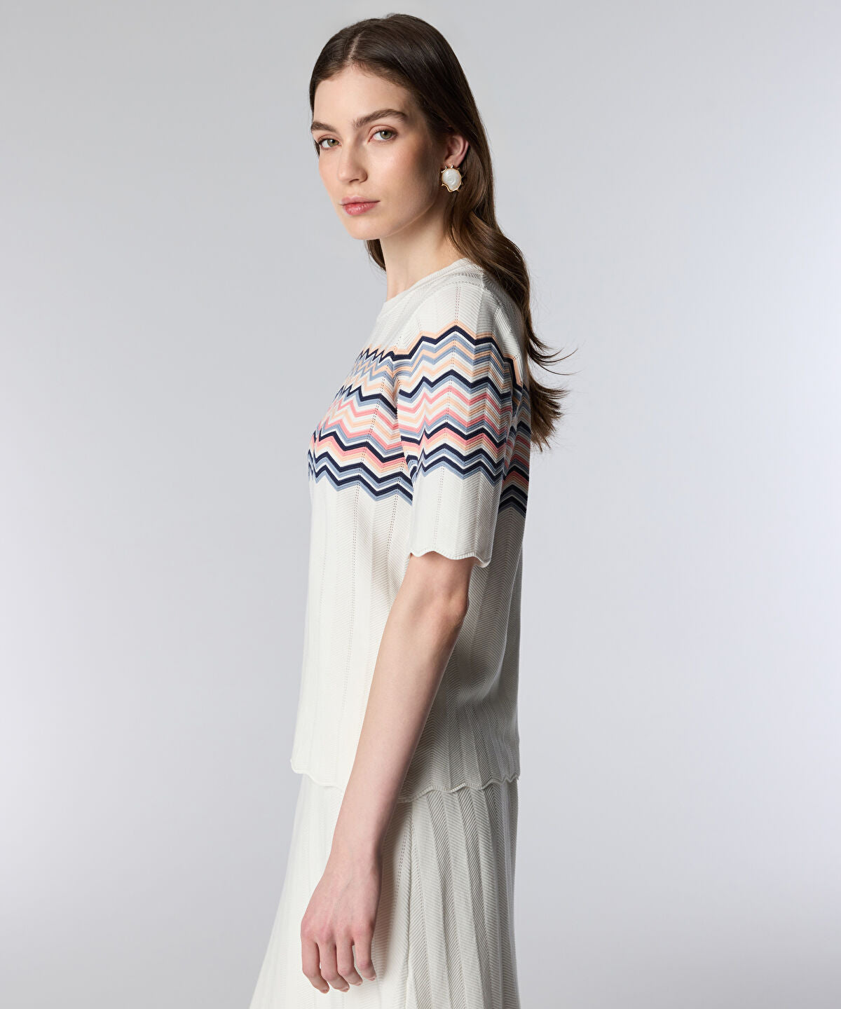 Zoomed Color-Block Jacquard Knit Top