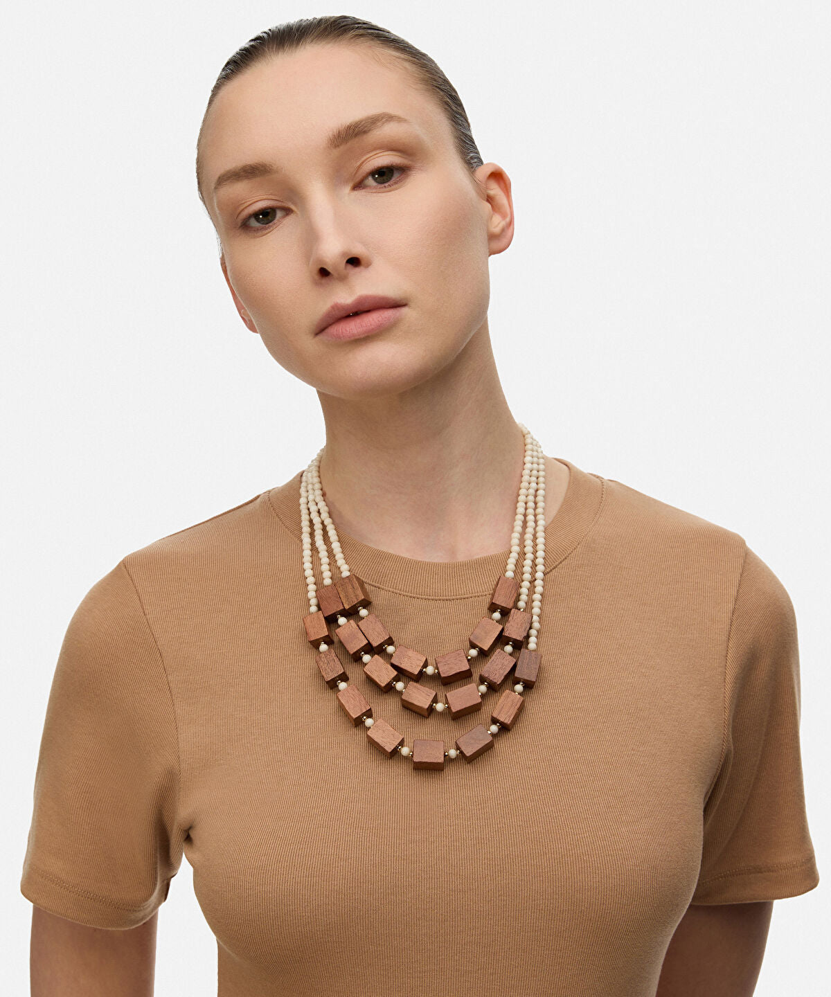 Zoomed Mixed Wood and Bead Necklace