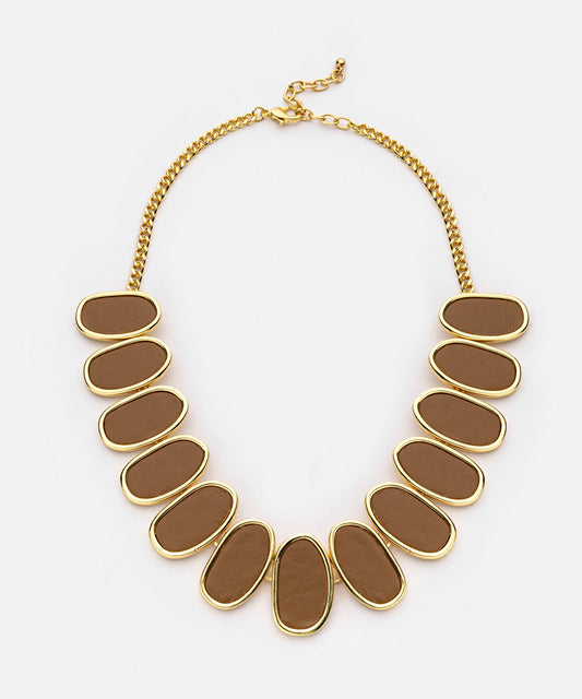 Leather Effect Oval-Piece Necklace