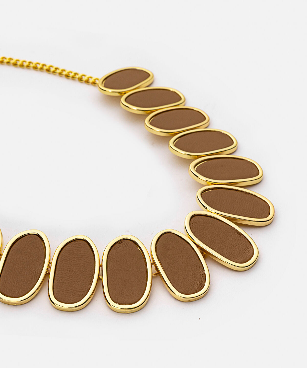 Zoomed Leather Effect Oval-Piece Necklace