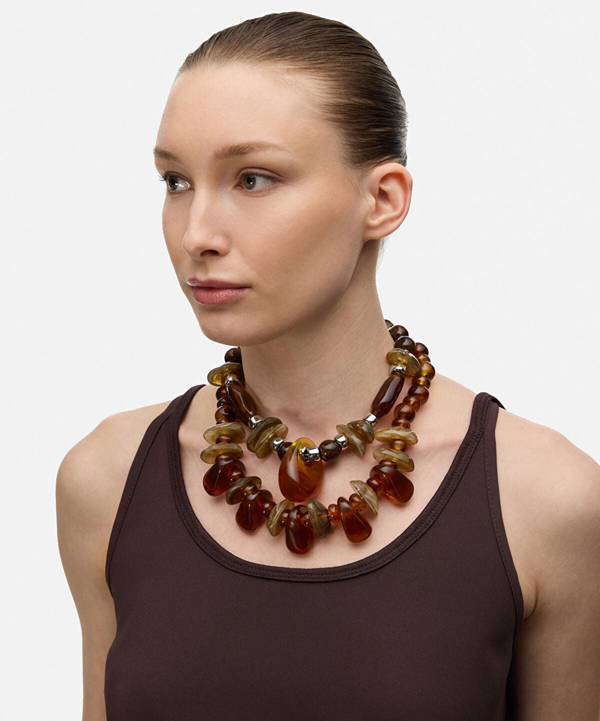 Zoomed Mixed Bead Layered Necklace Set