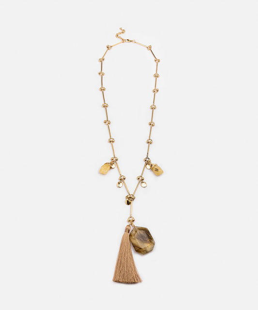 Mixed Stone Tassel Necklace
