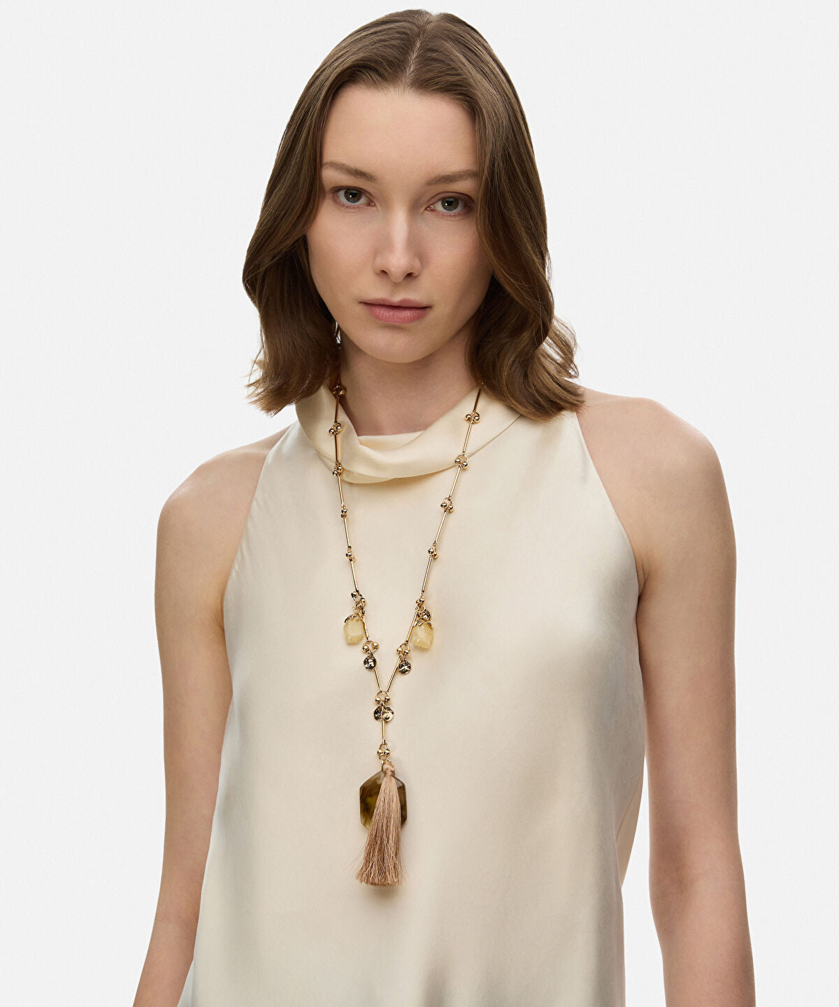 Zoomed Mixed Stone Tassel Necklace