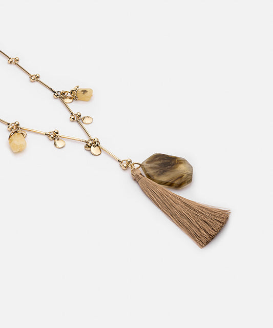 Mixed Stone Tassel Necklace