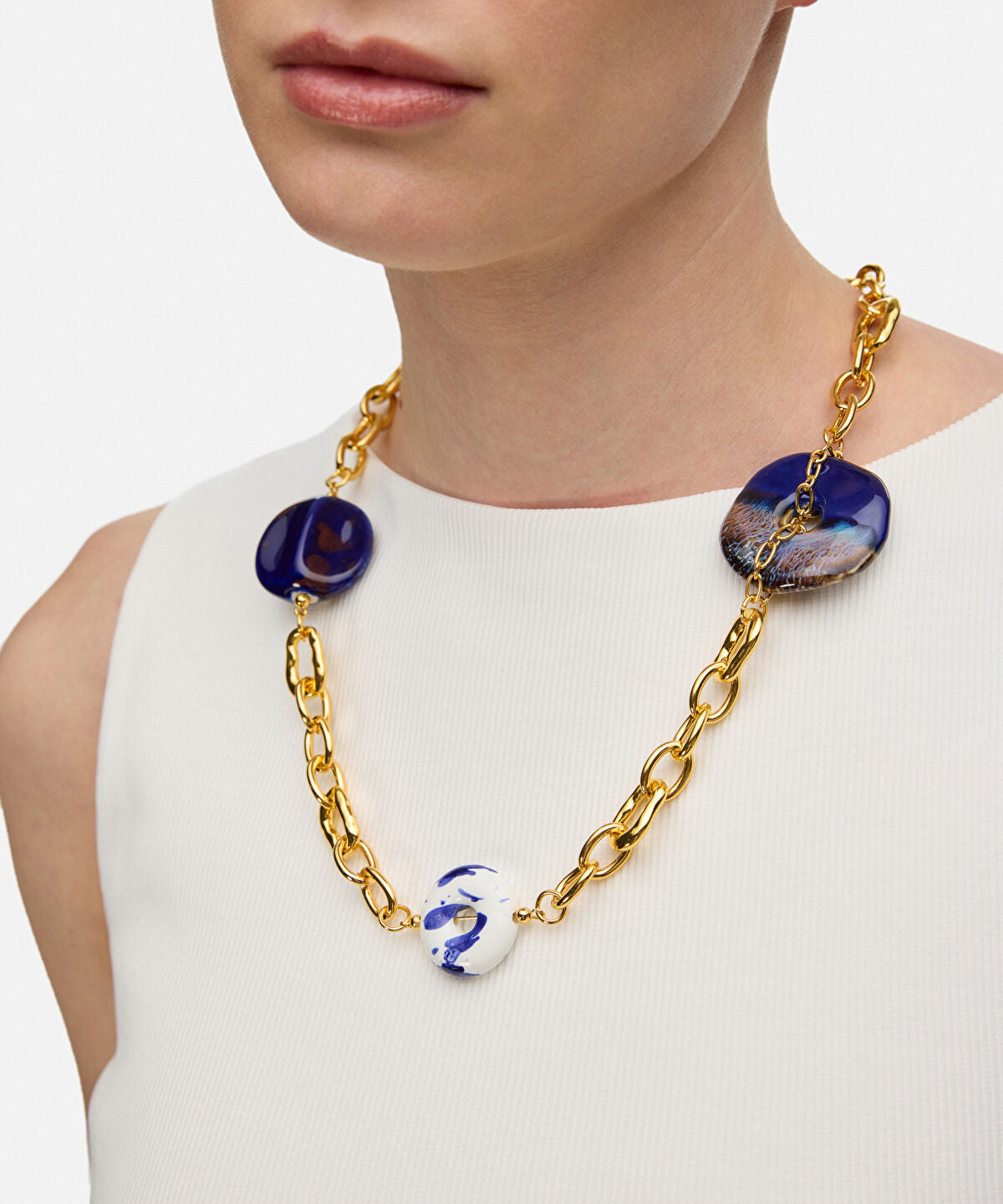 Zoomed Mixed Stone Chain Necklace
