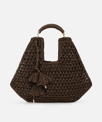 Contrast Handle Straw Effect Bag