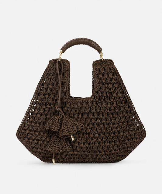 Contrast Handle Straw Effect Bag