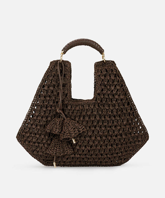 Contrast Handle Straw Effect Bag