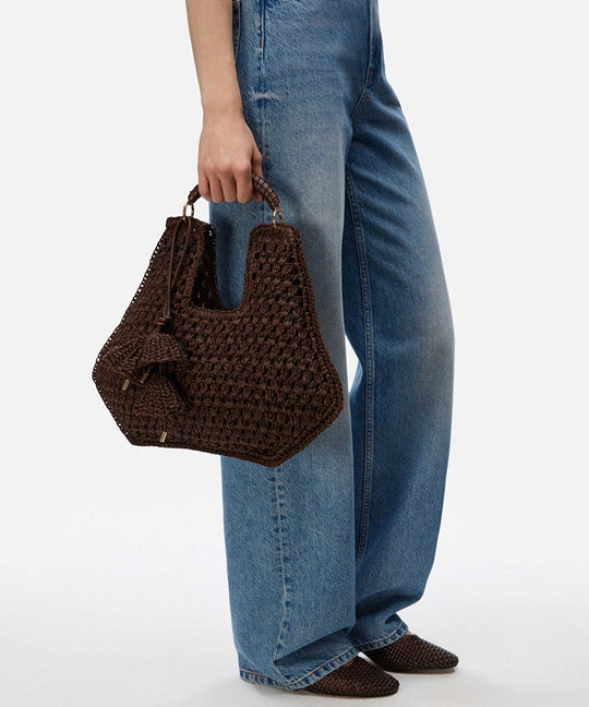 Contrast Handle Straw Effect Bag