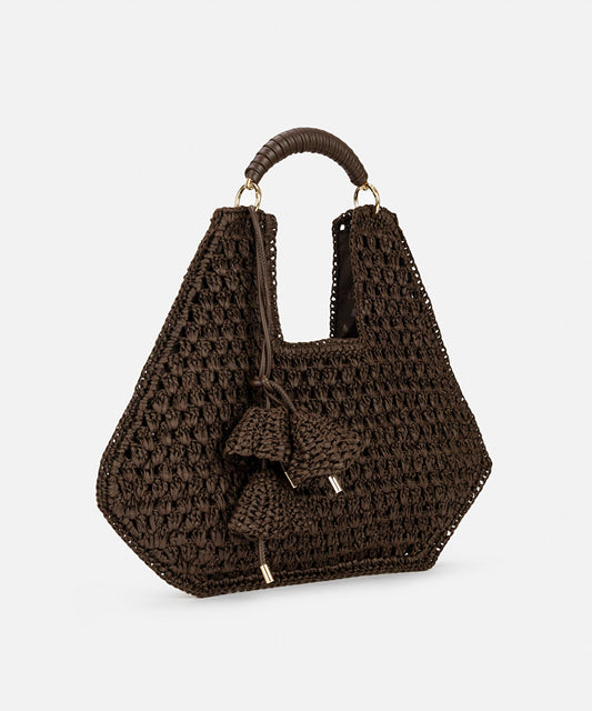 Contrast Handle Straw Effect Bag