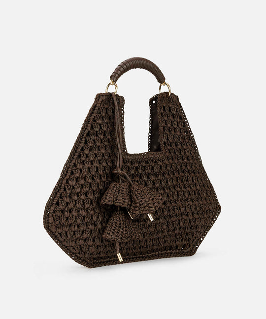 Contrast Handle Straw Effect Bag