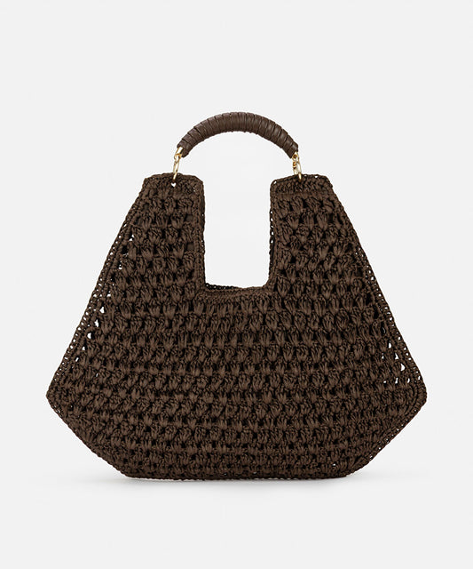 Contrast Handle Straw Effect Bag
