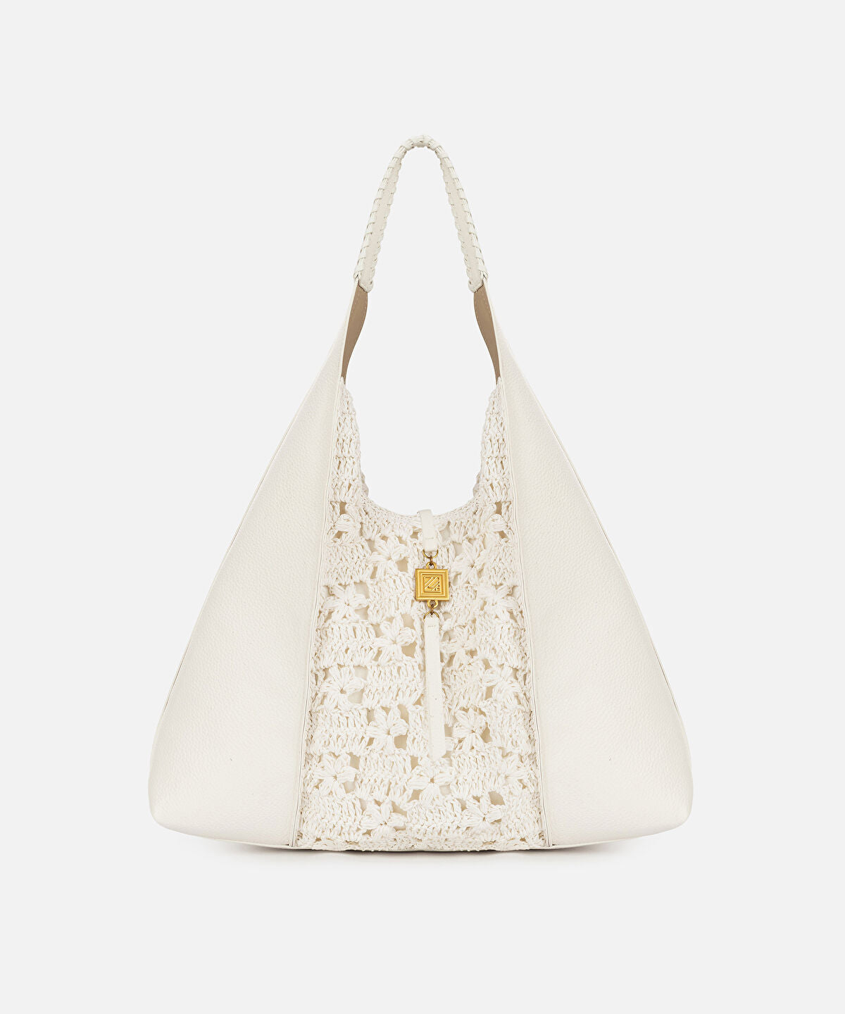 Zoomed Crochet Panel Leather Effect Bag