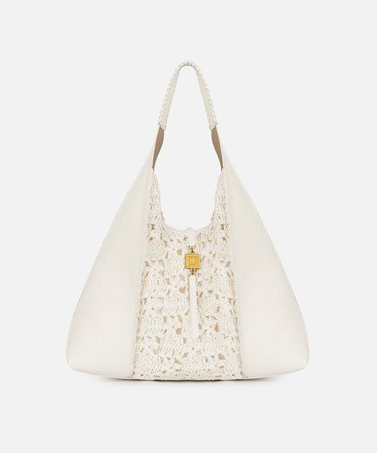 Crochet Panel Leather Effect Bag